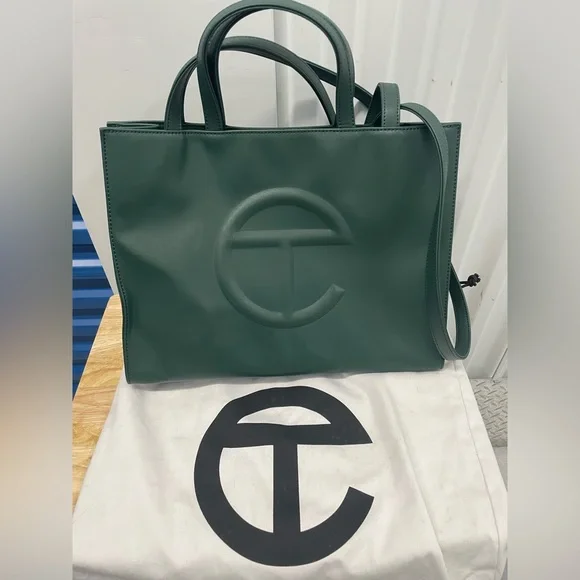 Telfar Large Shopping Bag Green Vegan Leather Tote Crossbody + Dust Bag - Picture 1 of 10